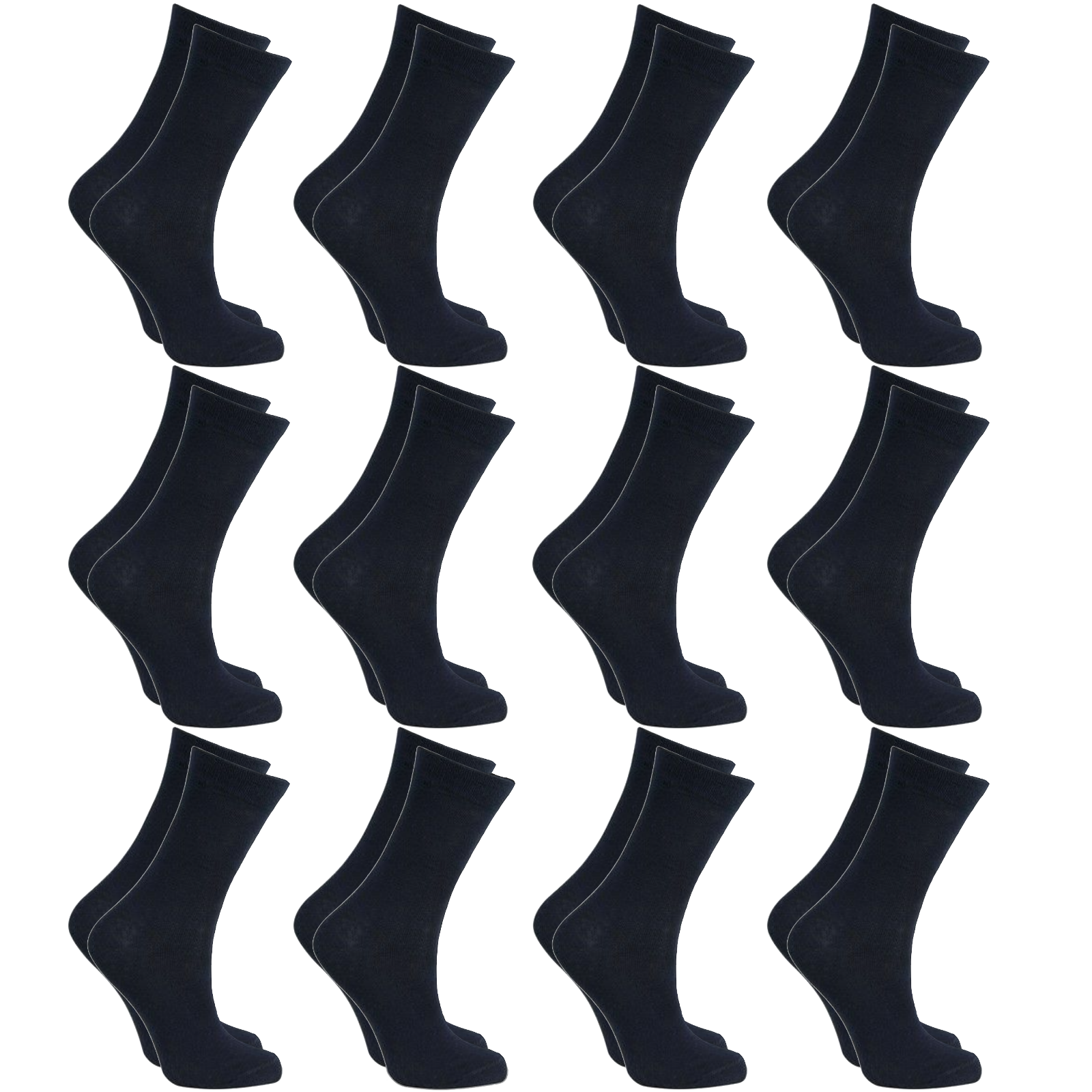 12x Pairs SCHOOL SOCKS Plain Cotton Rich Girls Boys School Uniform in Black